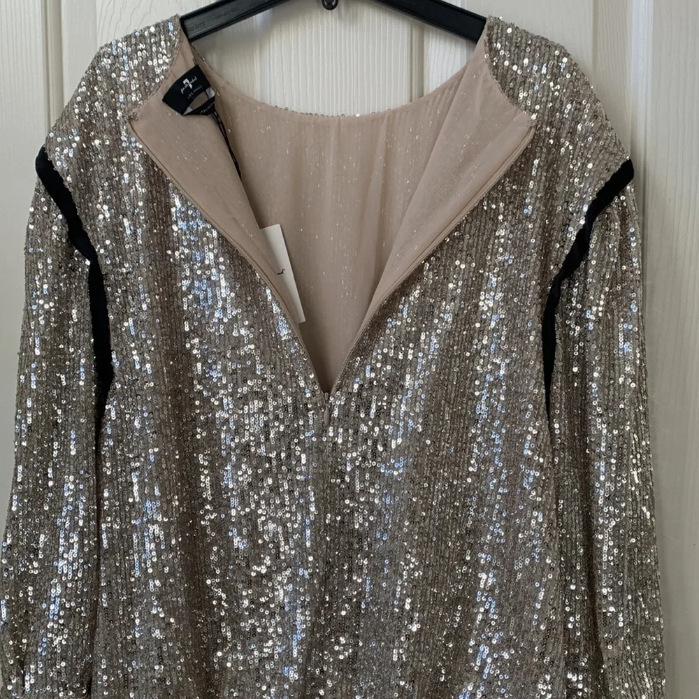 NWT 7 For all Mankind by Revolve Sequin Dress In silver & black contrast Medium - Picture 12 of 14